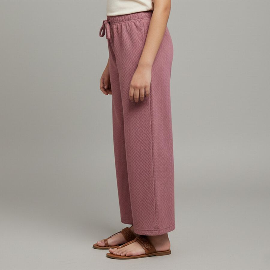 Girls' Dusty Rose Wide-Leg Textured Pyjama, गुलाबी, large image number null