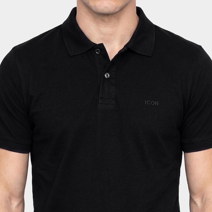 Men's Black Polo Neck Polo T-Shirt, Black, large