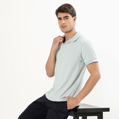 Men's Light Sage Green Polo Neck Solid T-Shirt