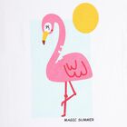 Girls' White Flamingo Printed T-Shirt and Shorts Set, सफ़ेद, small image number null
