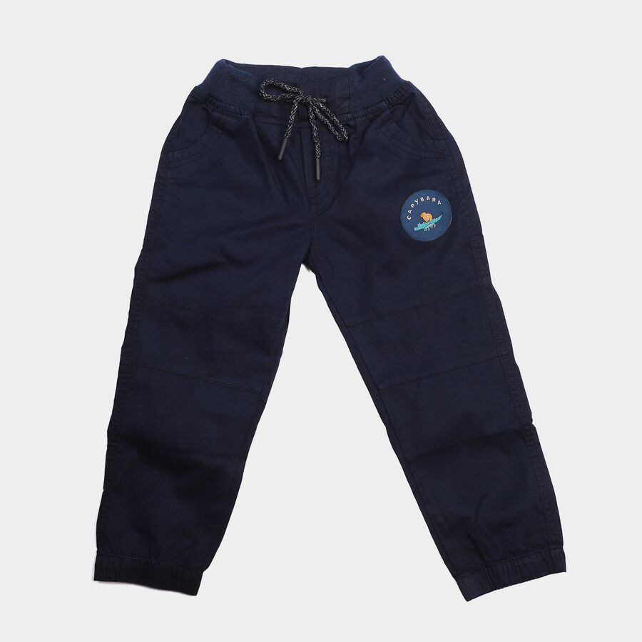 Boys' Navy Blue Logo Patch Jogger Trousers, नेवी ब्लू, large