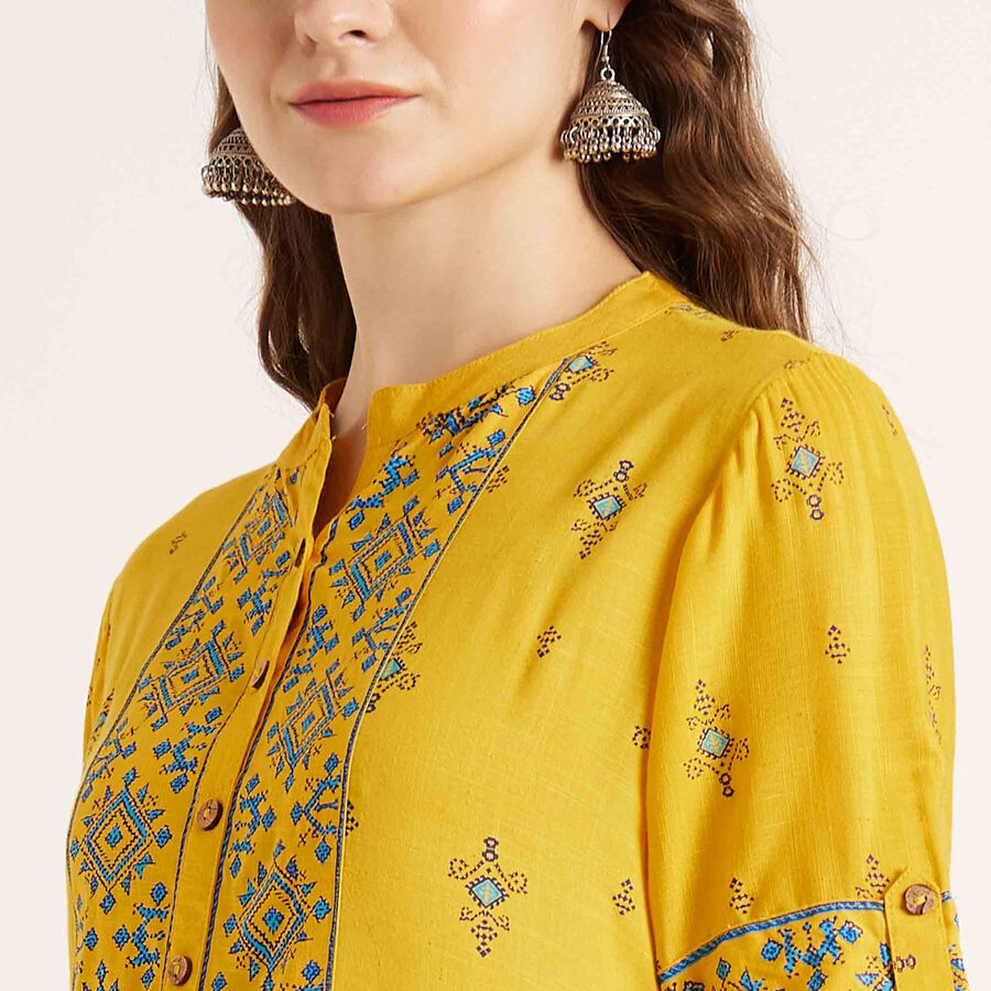 Printed 3/4th Sleeve Kurta, पीला, large image number null