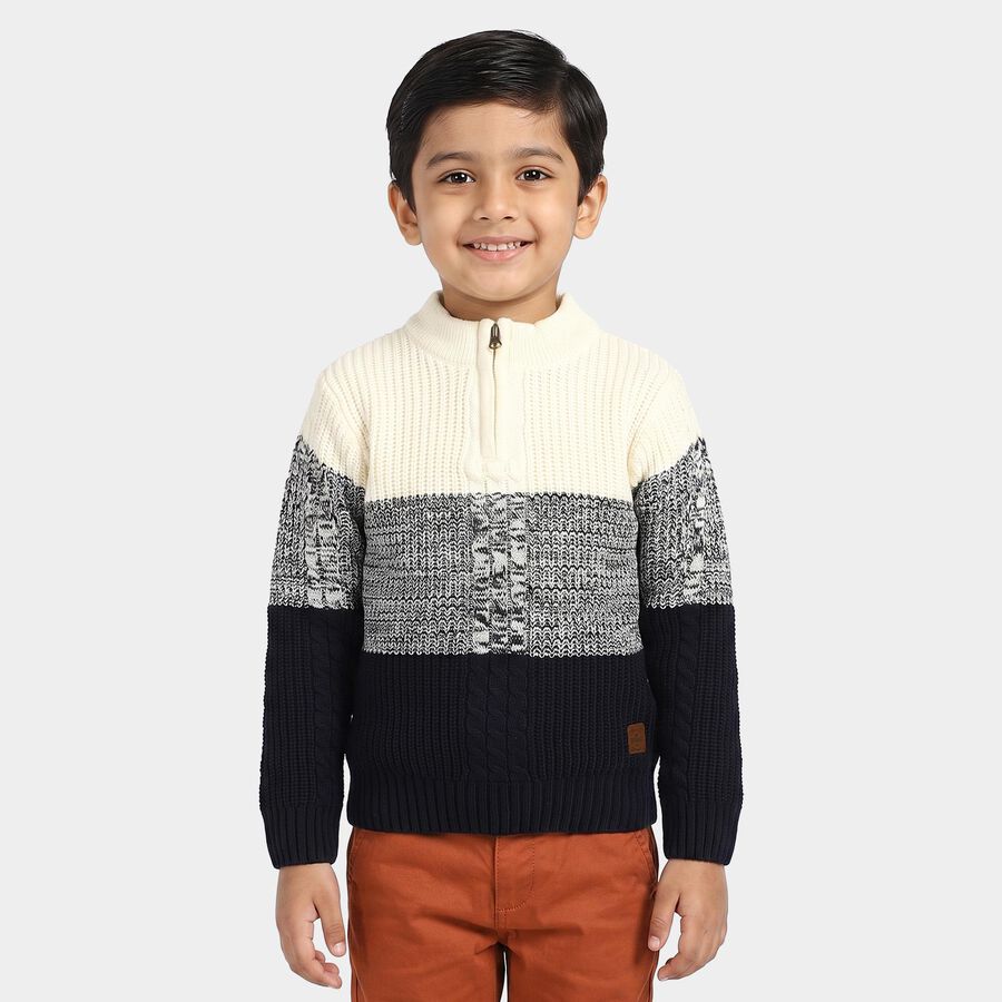 Boys' Navy Blue Zip Neck Half Zip Pullover, नेवी ब्लू, large