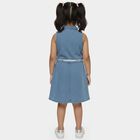 Girls' Blue Regular Fit Floral Patched Sleeveless Denim Frock, Light Blue, small