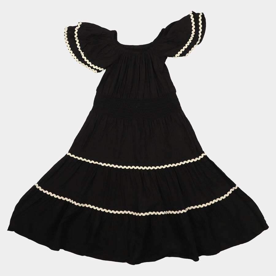 Girls' Black Off Shoulder Fit and Flare Dress, Black, large