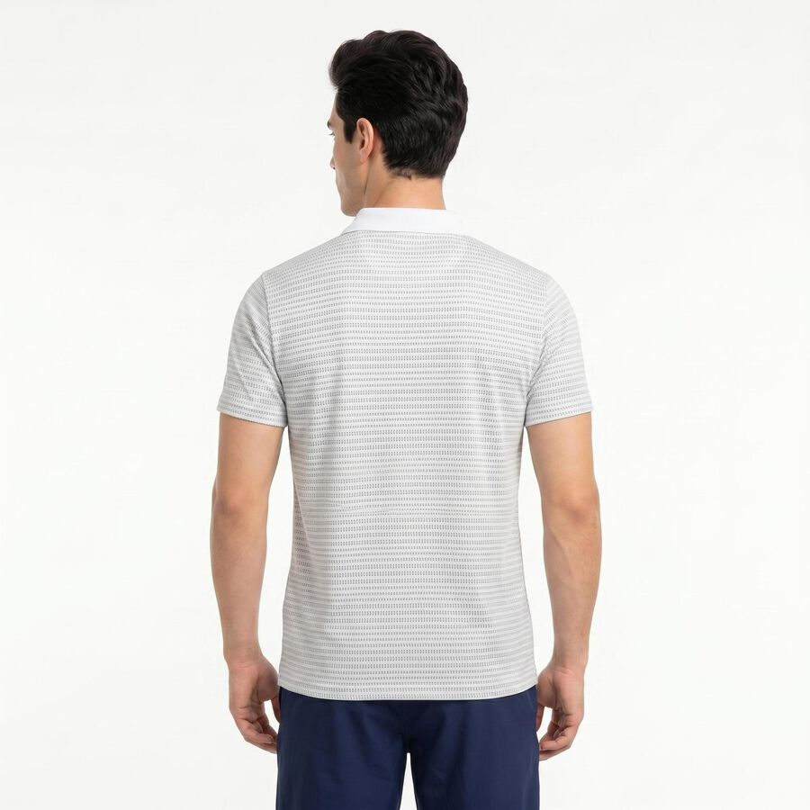 Men's White Polo Neck Striped Regular Drifit T-Shirt, White, large