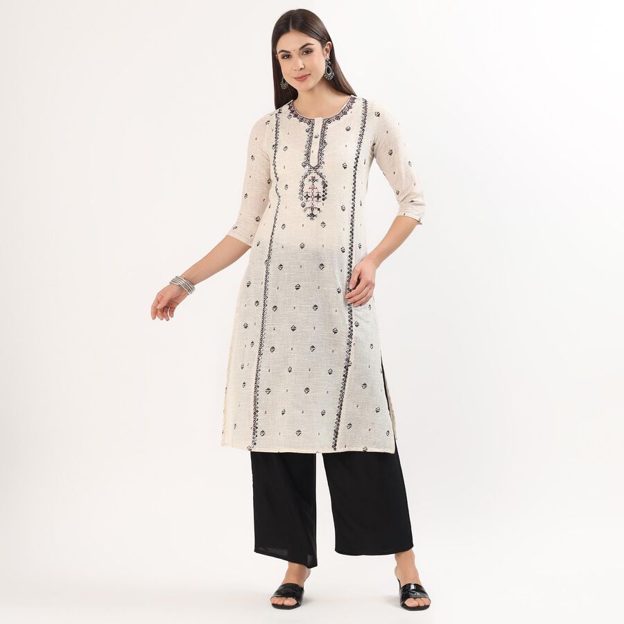Women's Black Cotton Round Neck Solid Kurta, Black, large