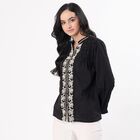 Women's Jet Black Cotton Mandarin Collar Casual Shirt, Black, small