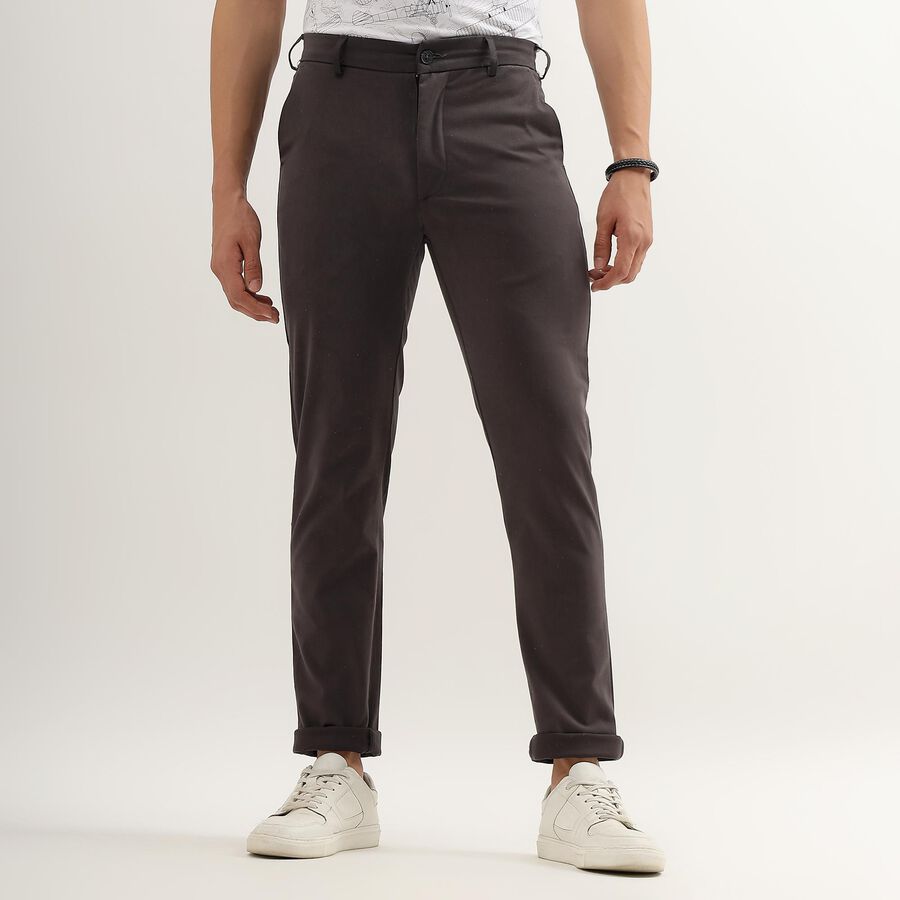 Men's Cross Pocket Slim Fit Casual Trousers , गहरा ग्रे, large image number null
