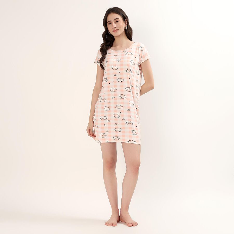 Women's Peach V-Neck Minimalist Nighty, Peach, large