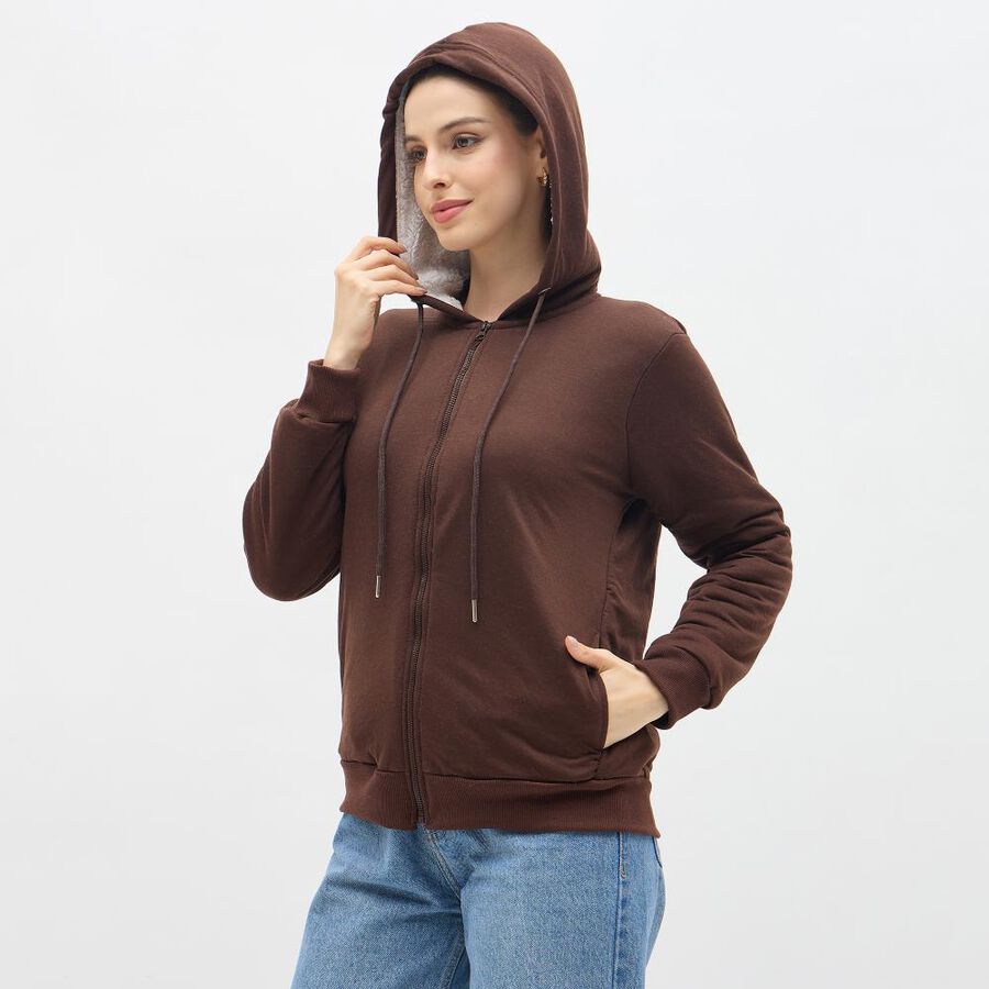 Women's Dark Chocolate Hooded Casual Sweatshirt, Brown, large image number null