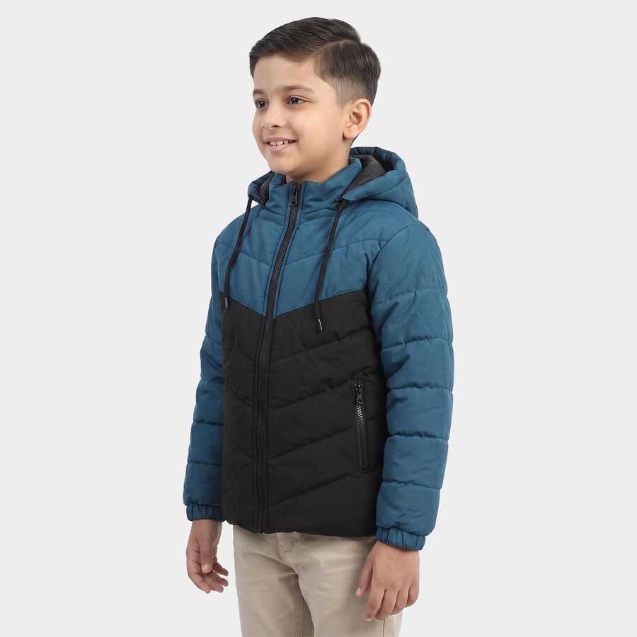 Boys Blue Hooded Puffer Jacket, Teal Blue, large