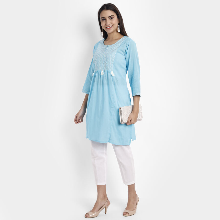 Cotton 3/4th Sleeves Empire Line Kurta, Light Blue, large image number null