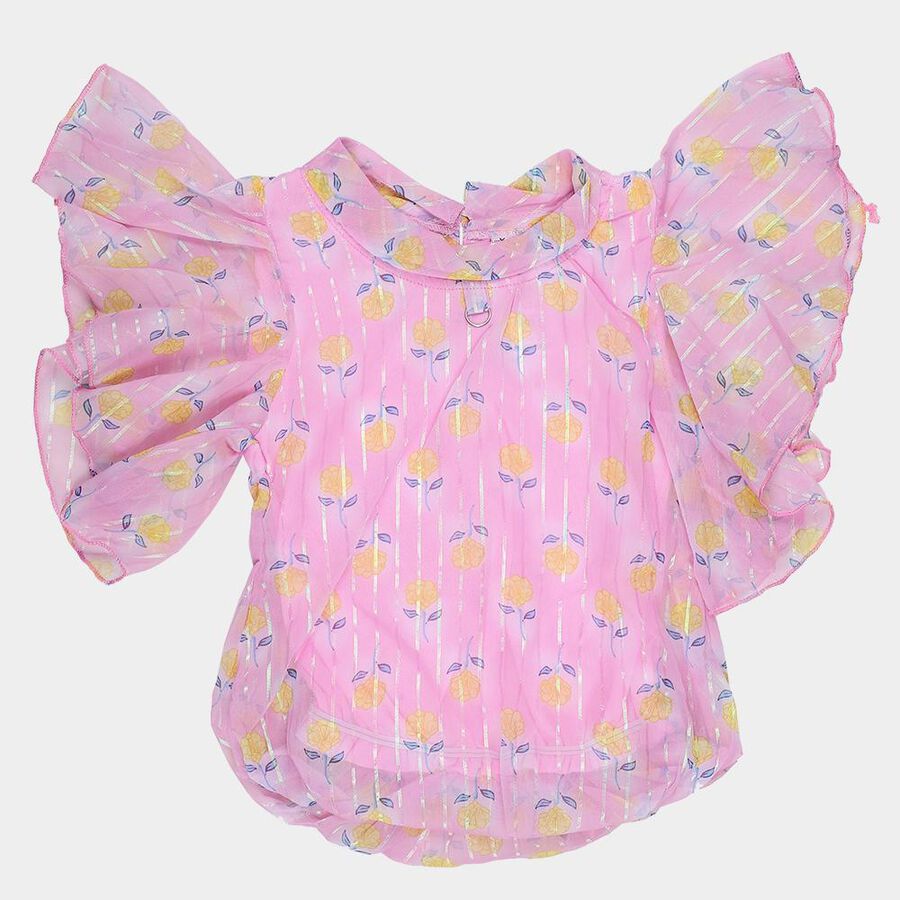 Girls Pink Round Neck Casual T-Shirt, Pink, large