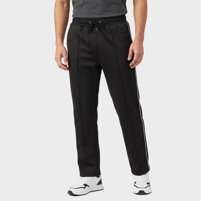 Men's Black Straight Fit Side-Striped Track Pants