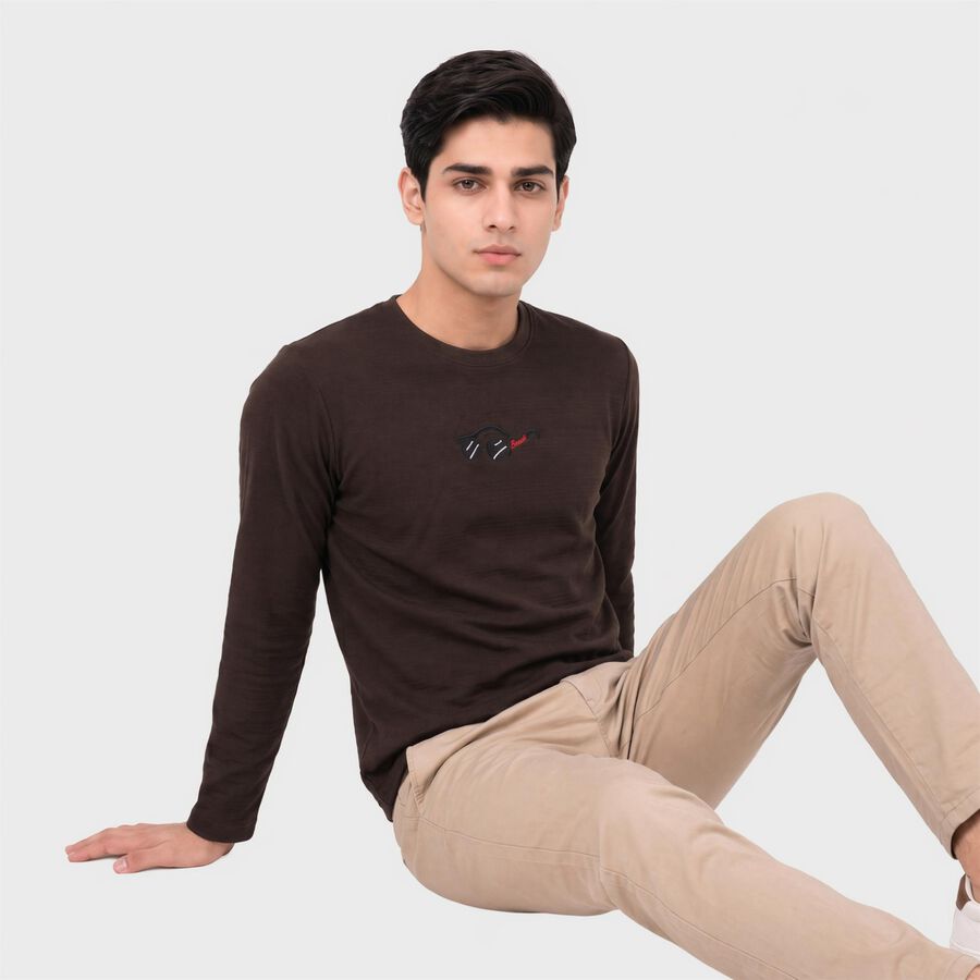 Men's Brown Round Neck Regular T-Shirt, भूरा, large