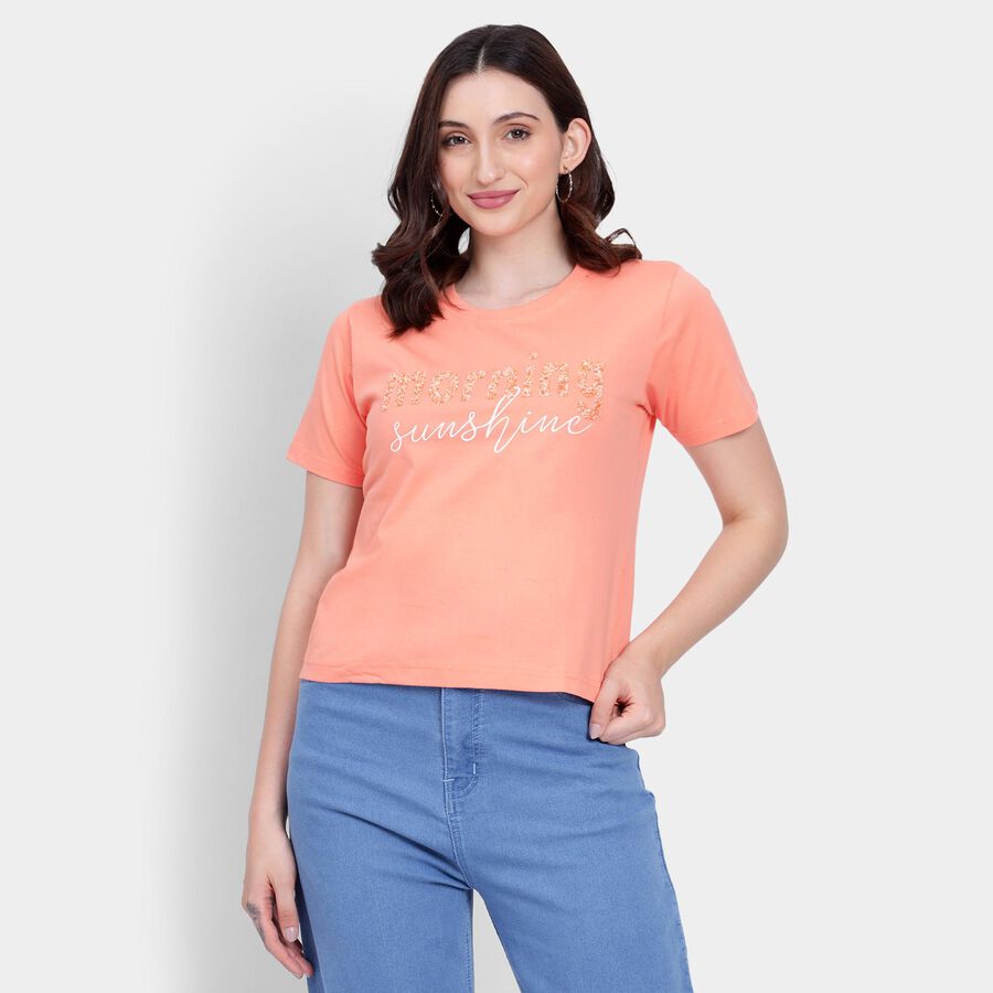 Ladies' 100% Cotton Round Neck T-Shirt , Orange, large image number null