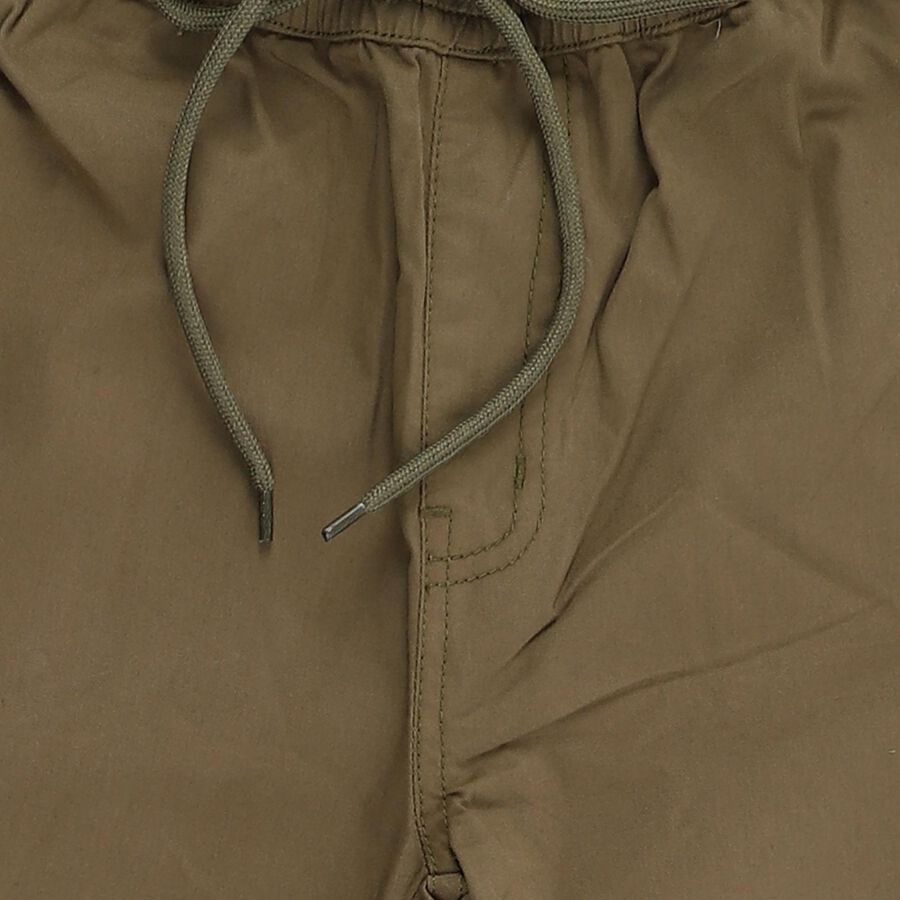 Boys Olive Green Regular Fit Drawstring Trousers, Olive, large image number null