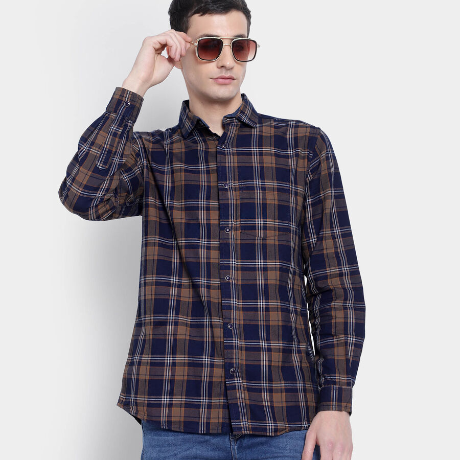 Cotton Checks Casual Shirt, भूरा, large image number null