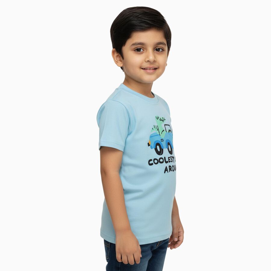 Boys Light Blue Cotton Round Neck Casual T-Shirt, Light Blue, large