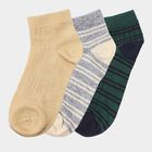 Women's Muted Khaki and Deep Forest Green Regular Fit Ankle-Length Socks Pack of 3, Assorted, small