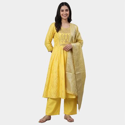Women's Yellow Floral Printed Ethnic Set