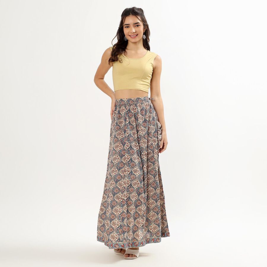 Women's Multicolor Flared Tiered Skirt, Dark Blue, large image number null