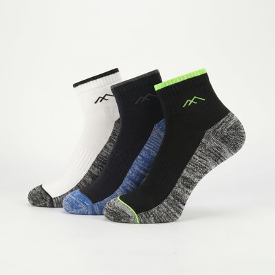Men's Ankle Length Colorblock Pack of 3 Socks ( Black, White, Navy )
