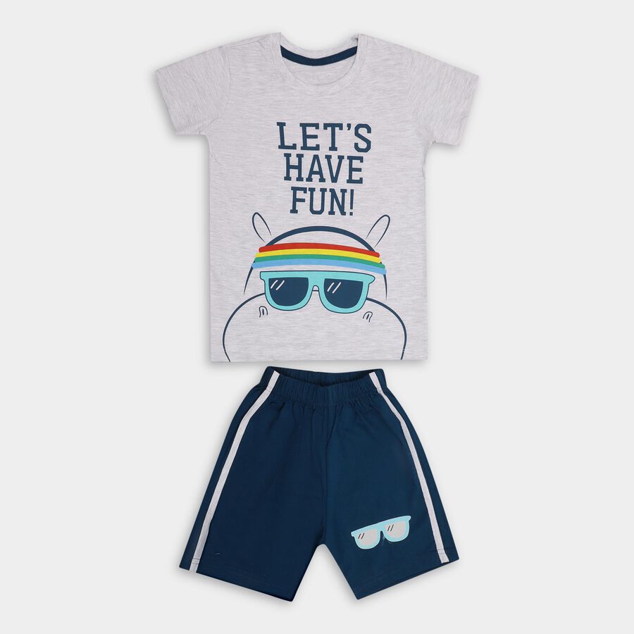 Boys' 100% Cotton Knit Baba Suit , मिश्रित नीला, large image number null