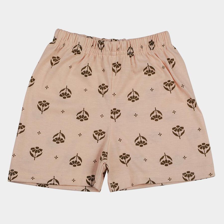 Girls' Light Pink Regular Fit Printed Shorts, हल्का गुलाबी, large