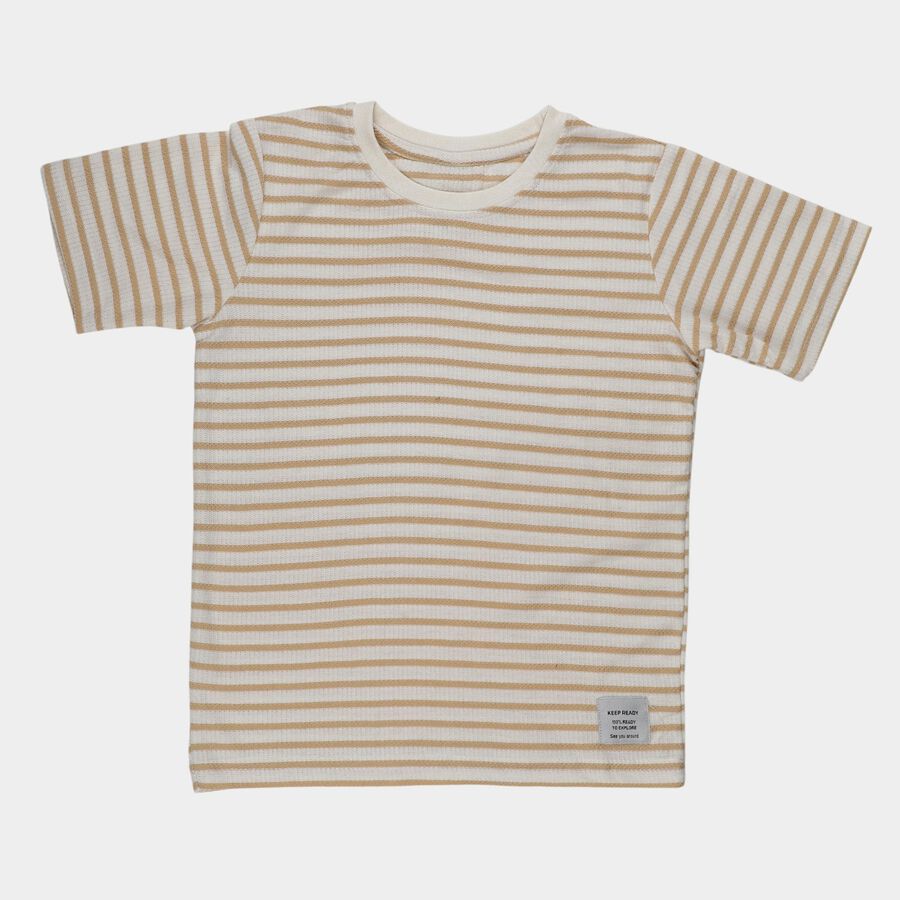 Boys Beige Round Neck Casual Half Sleeve T-Shirt, Beige, large