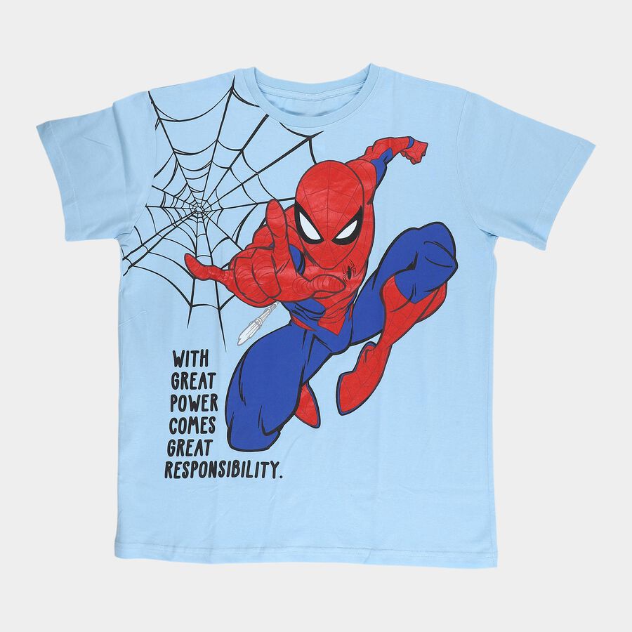 Boys Blue Cotton Round Neck Casual T-Shirt, Light Blue, large