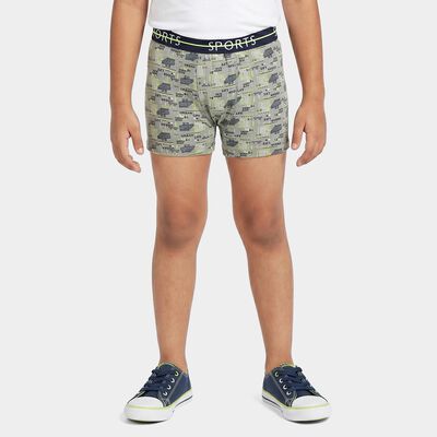 Boys Grey Regular Fit Printed Trunks