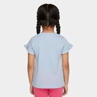 Girls Blue Cotton Round Neck Ruffle Sleeve Butterfly T-Shirt, Light Blue, small