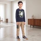 Boys Navy Blue Round Neck Regular Boys T-Shirt, Navy Blue, small