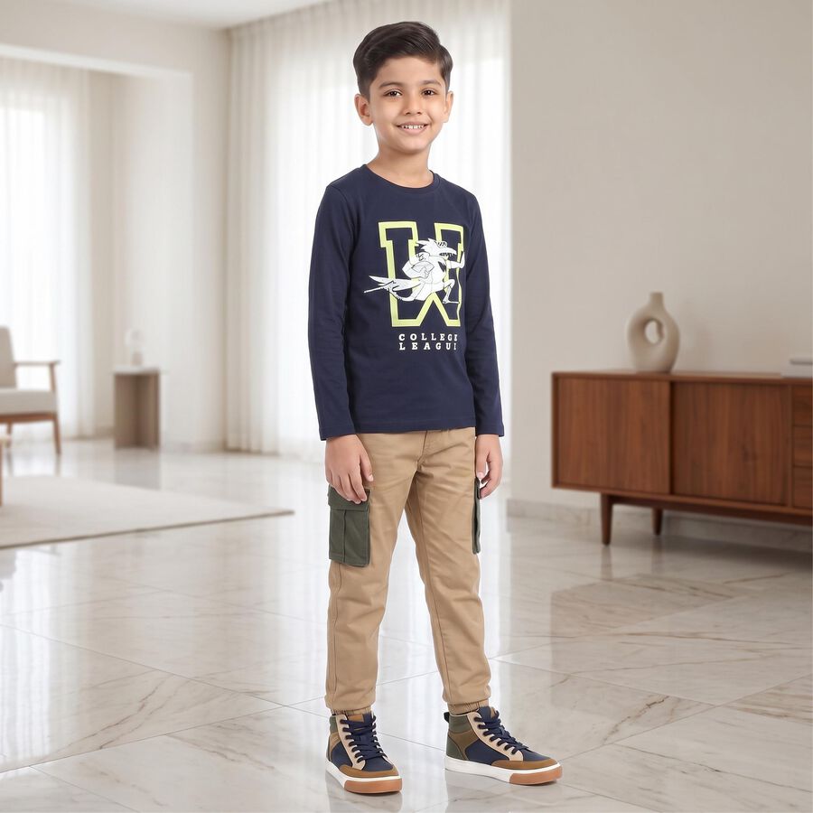 Boys Navy Blue Round Neck Regular Boys T-Shirt, Navy Blue, large