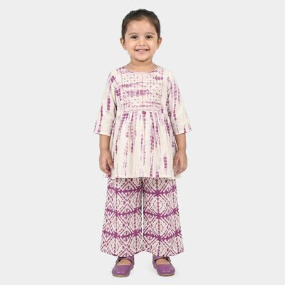 Girls Lilac Round Neck Fusion Set Upper and Bottom Set