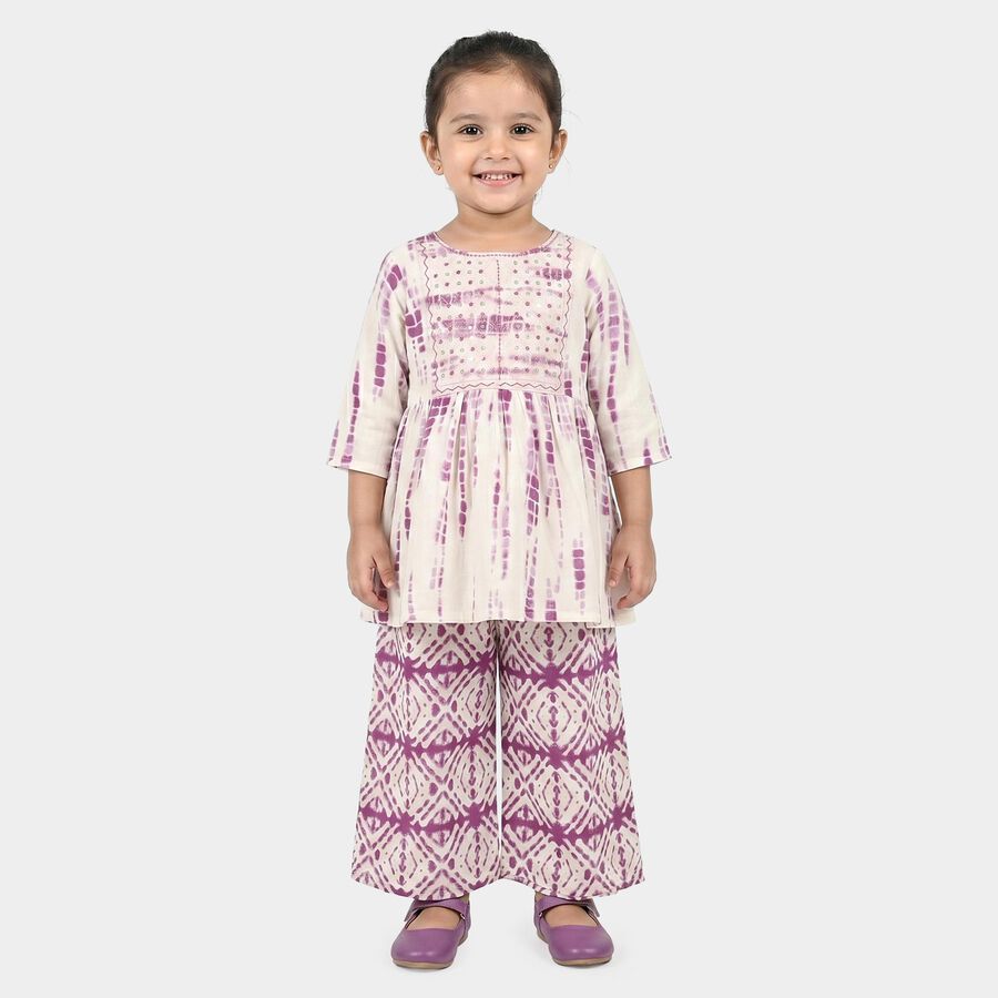 Girls Lilac Round Neck Fusion Set Upper and Bottom Set, लाइलेक, large