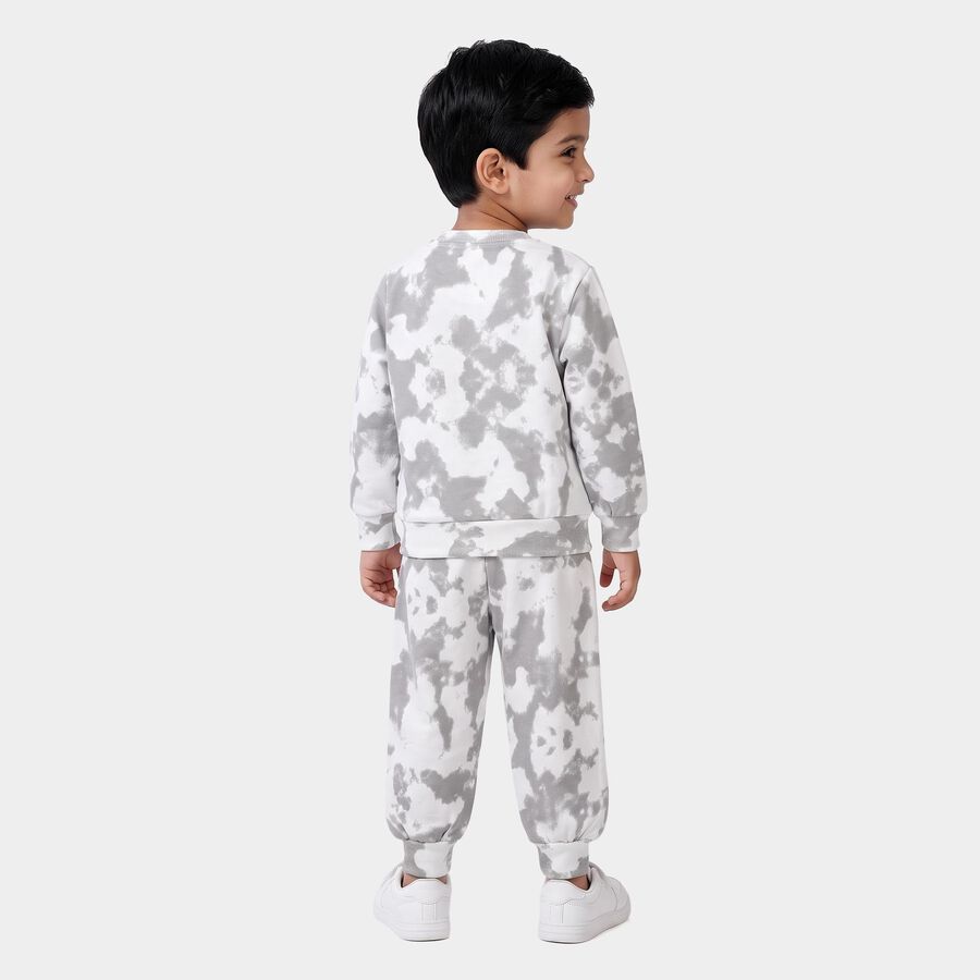Boys Grey Crew Neck Graphic Print Baba Suit, Light Grey, large