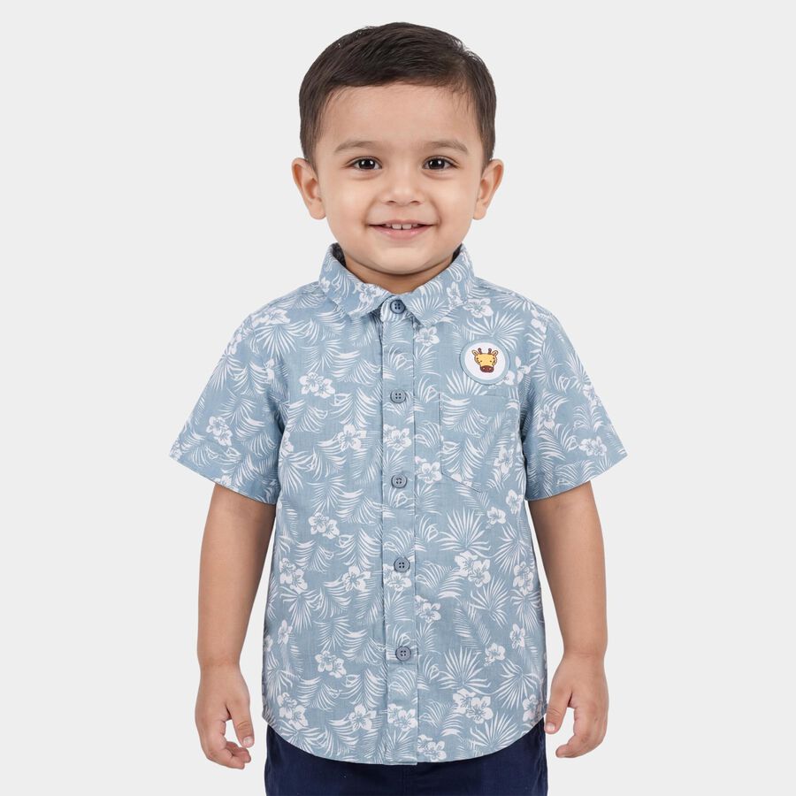 Infants Blue Cotton Half Sleeve Round Neck Casual Shirt, Teal Blue, large