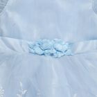 Girls' Light Blue Regular Fit Lace Trim Pocket Frock, हल्का नीला, small