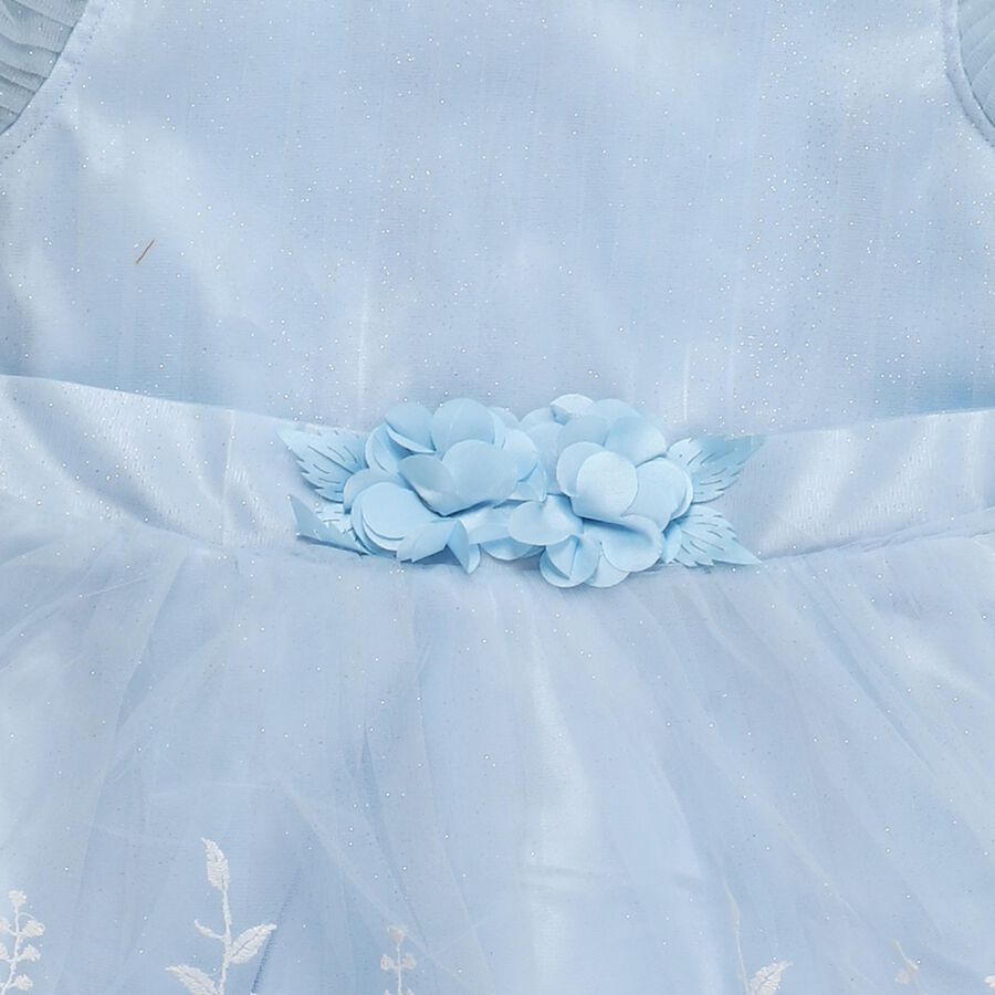 Girls' Light Blue Regular Fit Lace Trim Pocket Frock, हल्का नीला, large
