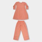 Girls' Muted Peach Embroidered Kurta and Pant Fusion Set, पीच, small image number null