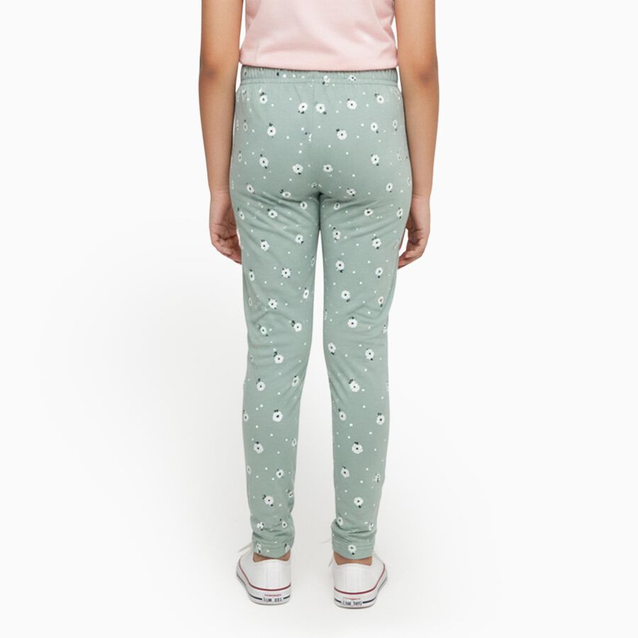 Girls' Muted Sage Green Floral Print Cotton Blend Pyjama, हल्का हरा, large image number null