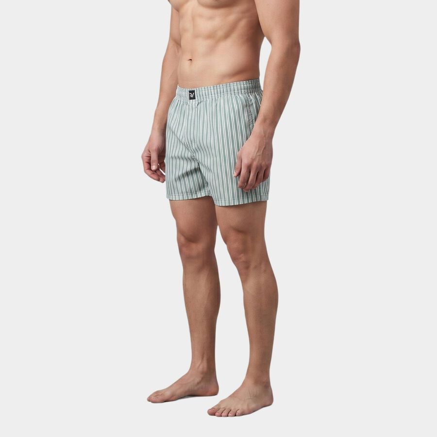 Men's Green Classic Fit Striped Boxers, Dark Green, large