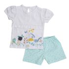 Infant Girl White Cotton Floral Top and Mint Green Shorts Set, एक्वा, small image number null