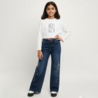 Girls' Deep Indigo Wide-Leg Embroidered Jeans, Mid Blue, small image number null