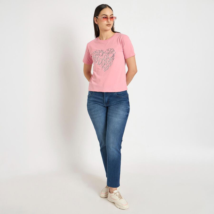 Ladies' Round Neck T-Shirt, हल्का गुलाबी, large image number null