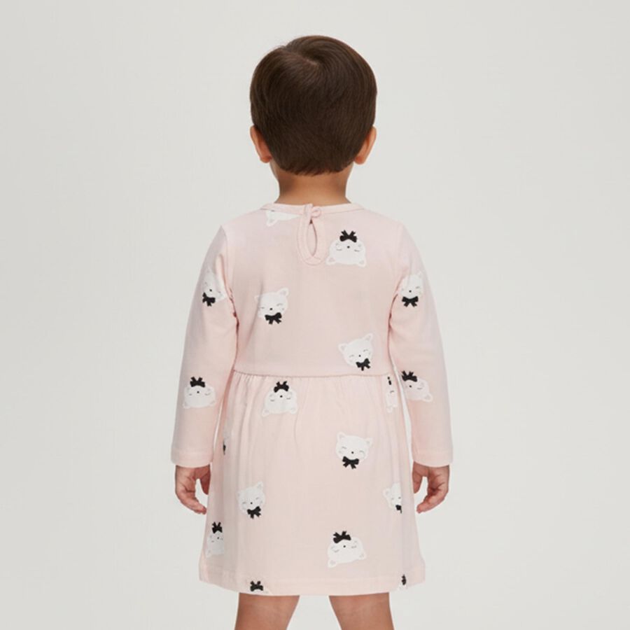 Infants' Soft Pink Cotton Printed Long Sleeve Frock, हल्का गुलाबी, large image number null