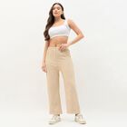 Women's Light Beige Relaxed Fit Ribbed Harem Pants, गहरा पीला, small